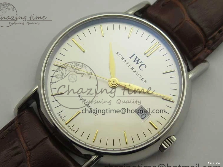MIROTIME 0305 Portofino Automatic SS TWF 1:1 Best Edition Silver Dial Gold Markers on Brown Leather Strap A Bright 7203